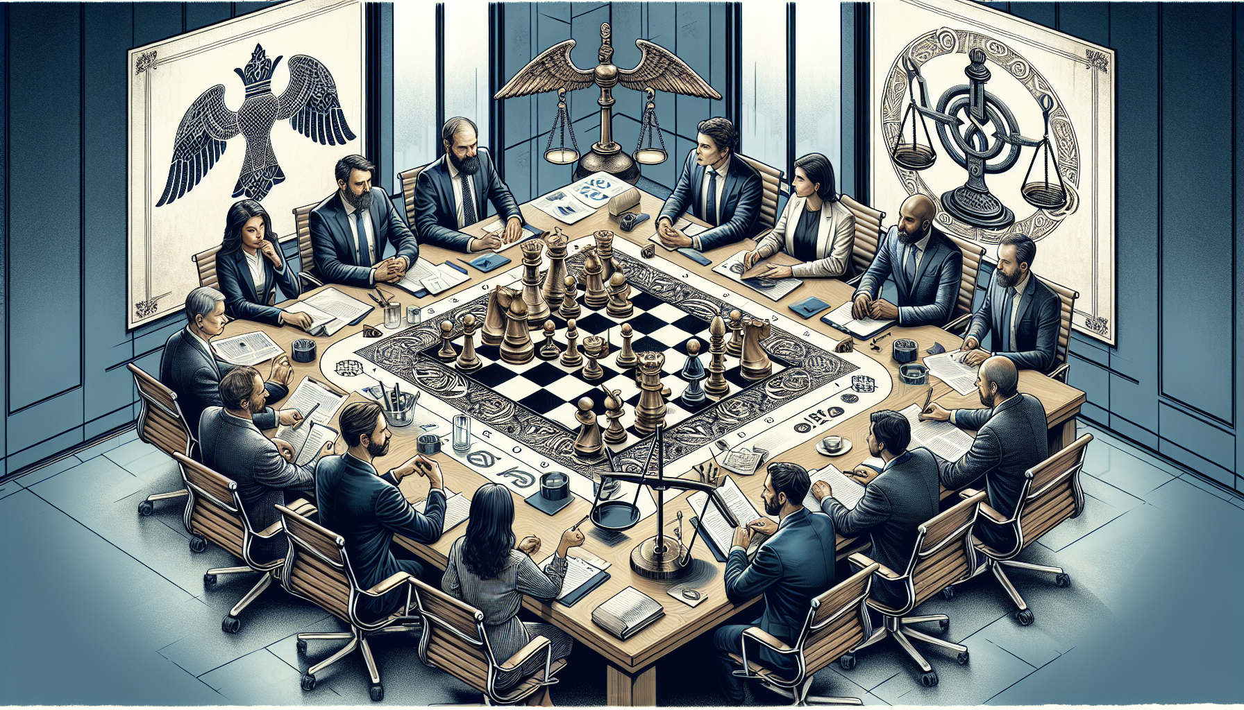 Illustration of a corporate meeting discussing company restructuring