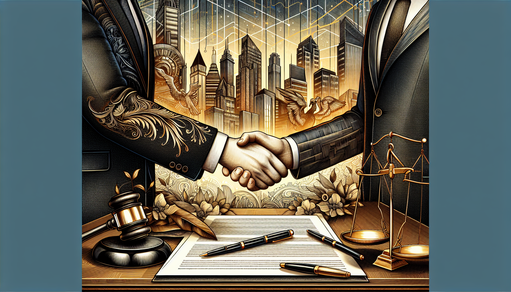 Illustration of two business people shaking hands