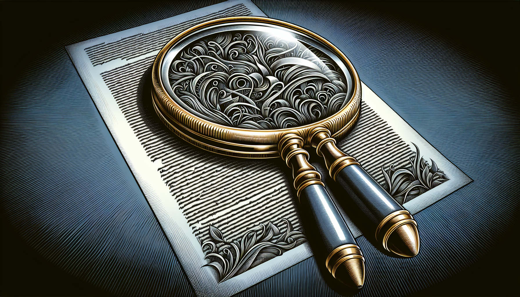 Illustration of a magnifying glass over a contract