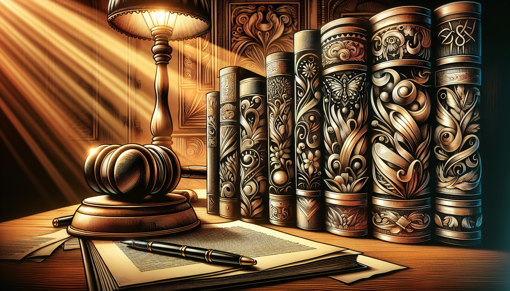 Illustration of legal documents and a gavel